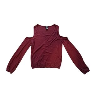 Burgundy Cold-Shoulder Long Sleeve Top